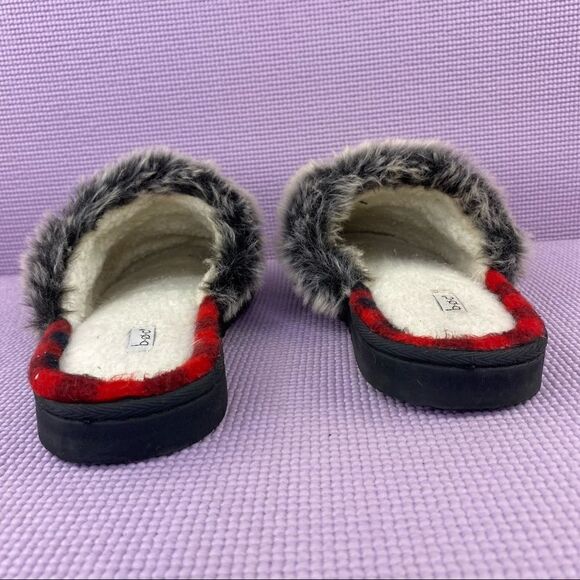 B.O.C. Sherpa Faux Fur Lined Slippers Black Cream Large 9 9.5 - Picture 7 of 10